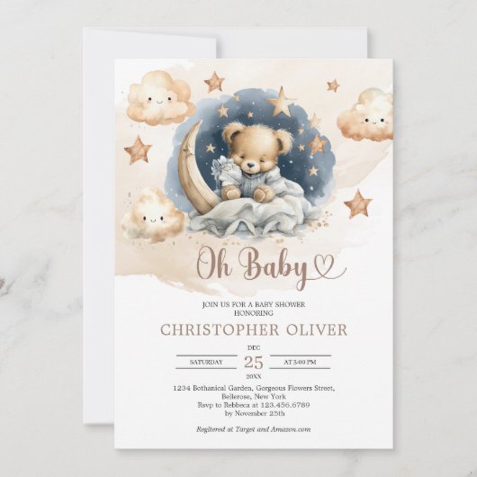 Invitation Ours en peluche bleu pâle (Devant)