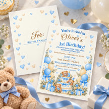 Ours en peluche bleu personnalisé 1er anniversaire