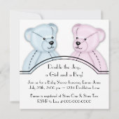 Invitation Ours en peluche bleu rose Twin Baby Shower Invitat (Dos)