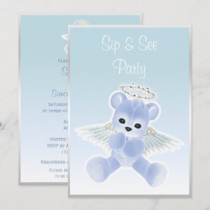 Invitation Ours en peluche Blue Angel Sip & See