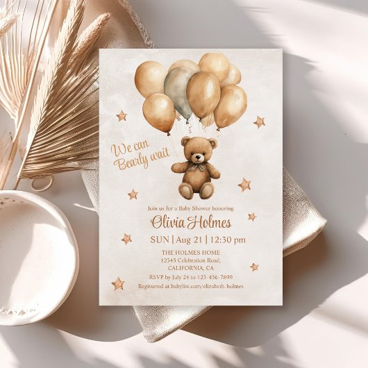 Invitation Ours en peluche Boho avec ballons Douche Invitatio