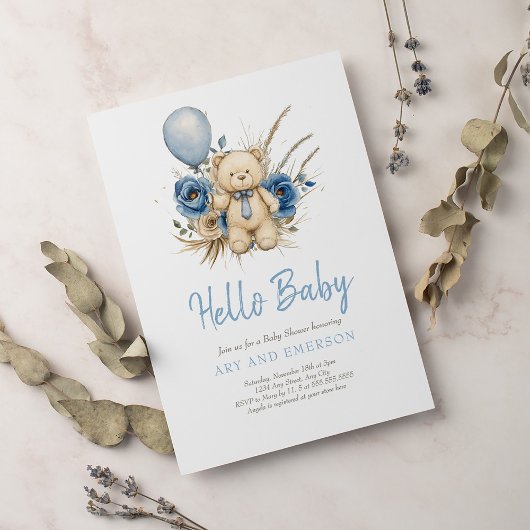 Invitation Ours en peluche Boho Boy Blue Bearly Wait Bébé
