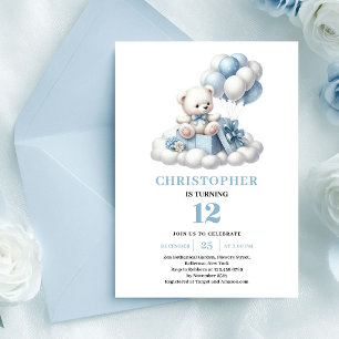 Invitation Ours en peluche charmant ballons bleus garçon anni