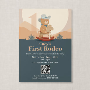 Invitation Ours en peluche Code QR Cow-boy Premier Rodéo Anni