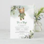 Invitation Ours en peluche de Boho eucalyptus neutre astronau (Debout devant)