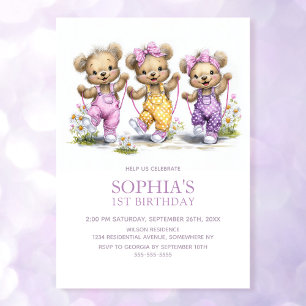 Invitation Ours en peluche de fille mignonne sautent à la cor