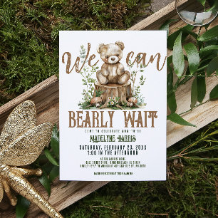 Invitation Ours en peluche de forêt de bois aquarelle Baby Sh