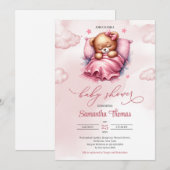 Invitation Ours en peluche dormant rose mou à l'eau (Devant / Derrière)