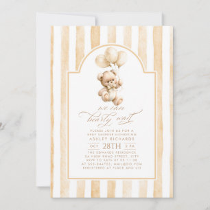 Invitation Ours en peluche élégant rayures brun clair Baby Sh