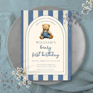 Invitation Ours en peluche en denim Blue Jean pour 1er annive