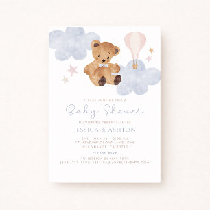 Invitation Ours en peluche et ballon à air chaud Aquarelle Ba