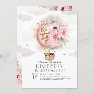 Invitation Ours en peluche et ballon à air chaud floral Anniv