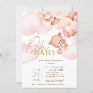 Invitation Ours en peluche et ballons bébé fille douche