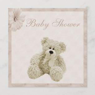 Invitation Ours en peluche et fleurs Baby shower neutre