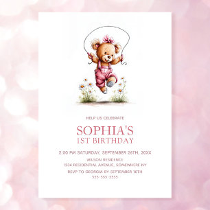 Invitation Ours en peluche fille joyeuse 1er anniversaire