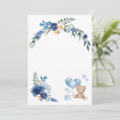 Invitation Ours en peluche Fleur aquarelle vierge Ballon Bleu (Debout devant)