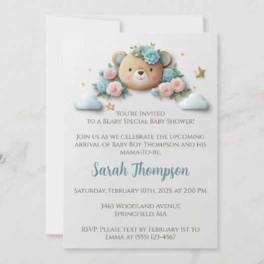 Invitation Ours en peluche floral (Devant)