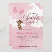 Invitation Ours en peluche flottant avec des ballons Fille bé (Devant / Derrière)