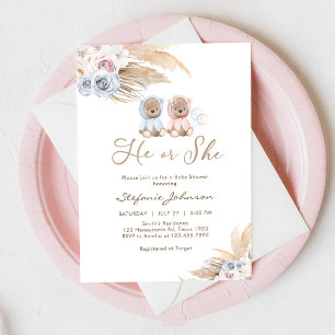 Invitation Ours en peluche il ou elle Fête de bébé Pampas