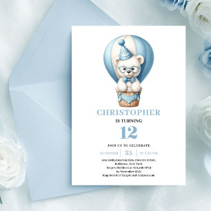 Invitation Ours en peluche joyeux ballons bleus garçon annive