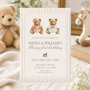 Invitation Ours en peluche jumeaux neutres pour le premier an