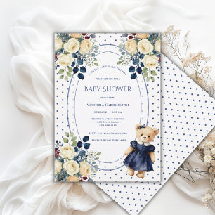 Invitation Ours en peluche Lady Teddy Bleu et Blanc Vintage