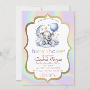Invitation Ours en peluche, Lune, Étoiles Baby shower hologra