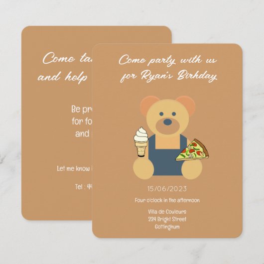 Invitation Ours en peluche mignon - Anniversaire (Devant / Derrière)