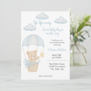 Invitation Ours en peluche mignon avec Baby shower en parachu