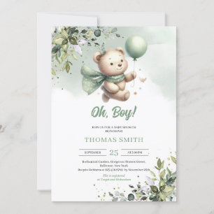 Invitation Ours en peluche mignon avec ballon vert neutre gen