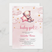 Invitation Ours en peluche mignon avec étoiles baby shower fi (Devant / Derrière)