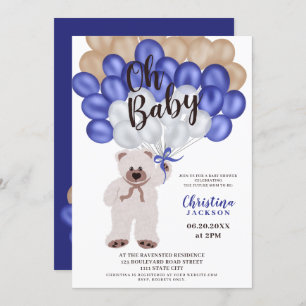 Invitation Ours en peluche mignon bleu marine ballons garçon 