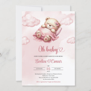 Invitation Ours en peluche mignon dormant dans le ciel rose e