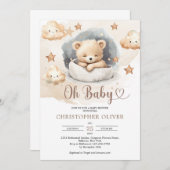 Invitation Ours en peluche mignon et neutre en aquarelle (Devant / Derrière)