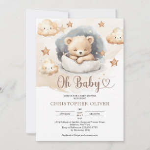 Invitation Ours en peluche mignon et neutre en aquarelle