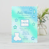 Invitation Ours en peluche mignon, étoiles et lune bleu et ve (Debout devant)