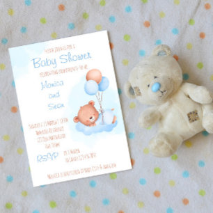 Invitation Ours en peluche mignon Pastel avec baby shower de 