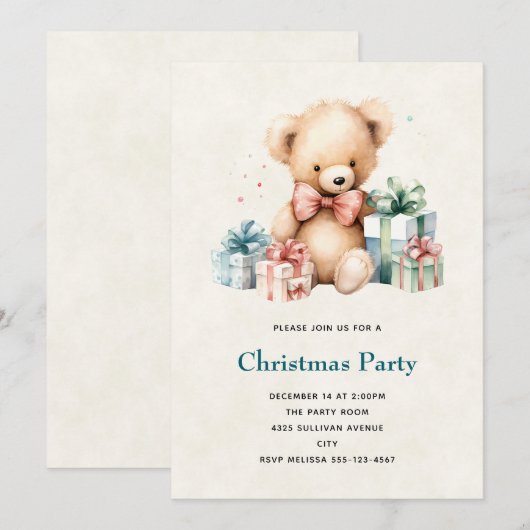 Invitation Ours en peluche mignonne avec cadeaux de Noël (Devant / Derrière)