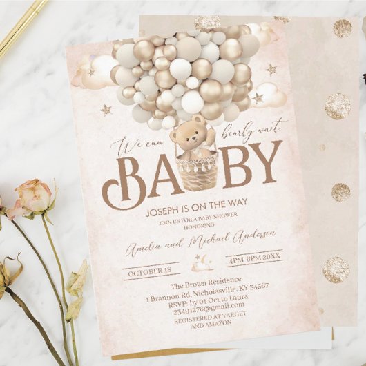 Invitation Ours en peluche moderne aquarelle douche bébéInvit