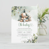 Invitation Ours en peluche neutre genre Boho vert dans tente (Debout devant)