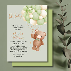 Invitation Ours en peluche neutre Oh Bébé Ballon vert bébé