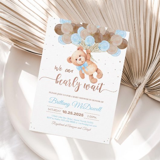 Invitation Ours en peluche Ours Baby shower avec ballons