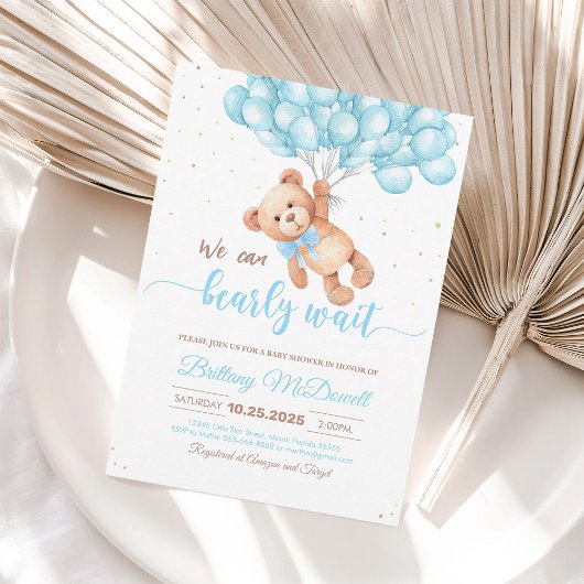 Invitation Ours en peluche Ours Baby shower avec ballons