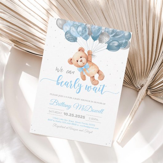 Invitation Ours en peluche Ours Baby shower avec ballons