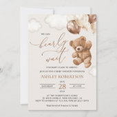 Invitation ours en peluche, ours bébé, ballons Brown, Baby sh (Devant)