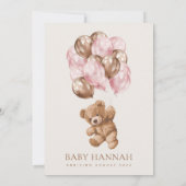 Invitation ours en peluche, ours bébé, ballons roses, Baby sh (Dos)