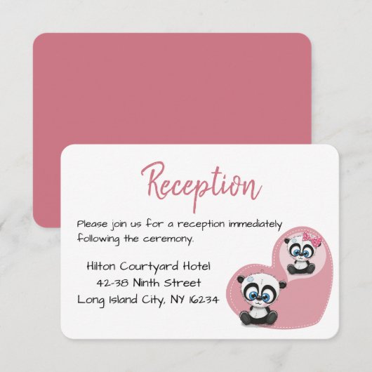 Invitation Ours en peluche Panda Rose Cœur Réception de Maria (Devant / Derrière)