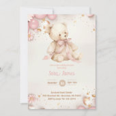 Invitation Ours en peluche Pastel Champagne Or Fille (Devant)