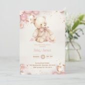 Invitation Ours en peluche Pastel Champagne Or Fille (Debout devant)