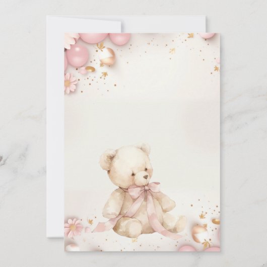 Invitation Ours en peluche Pastel Champagne Or Fille (Dos)